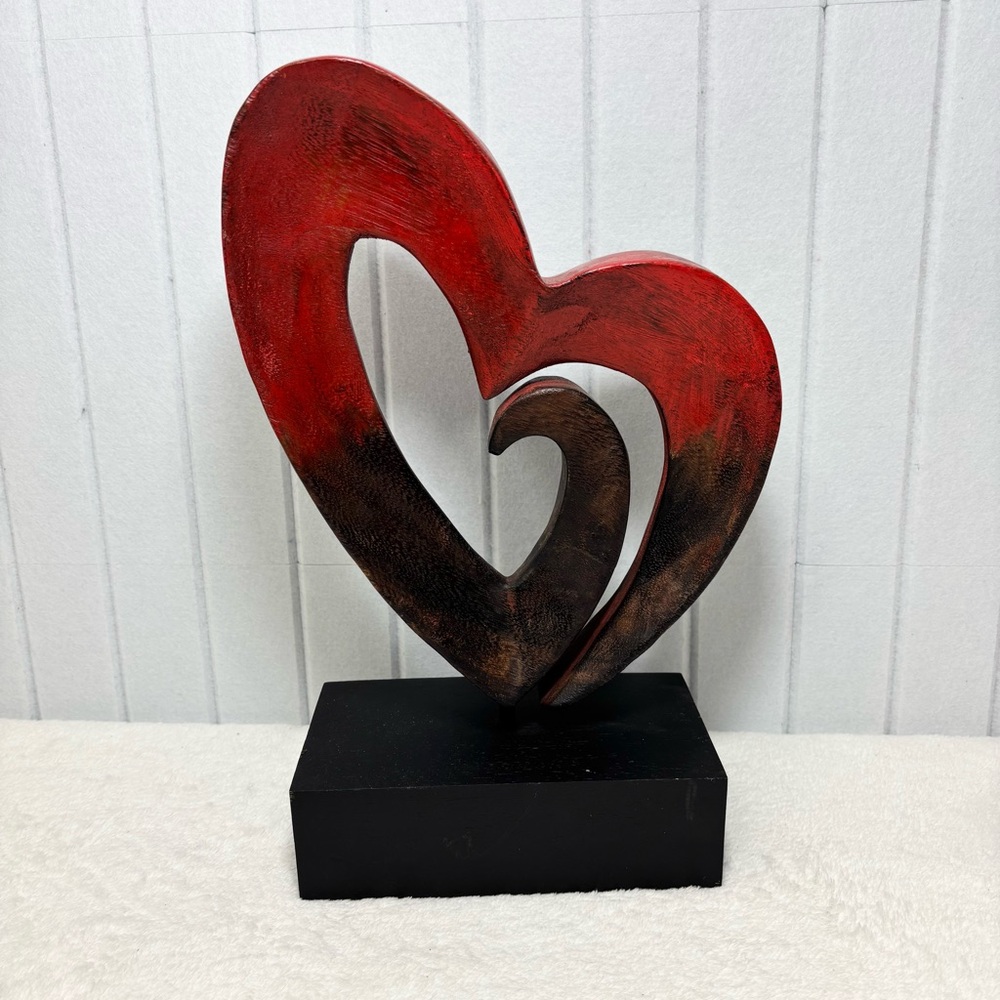 Home Goods Love & Heart wood Sculpture Red and Brown Heart Valentine's Day Heart